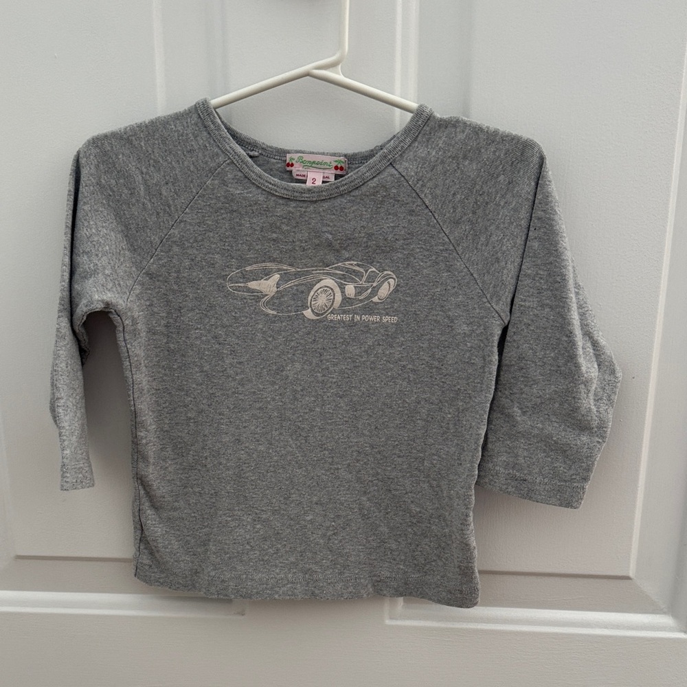 Bonpoint Gray Long Sleeve Kids Tee with Car Graphic